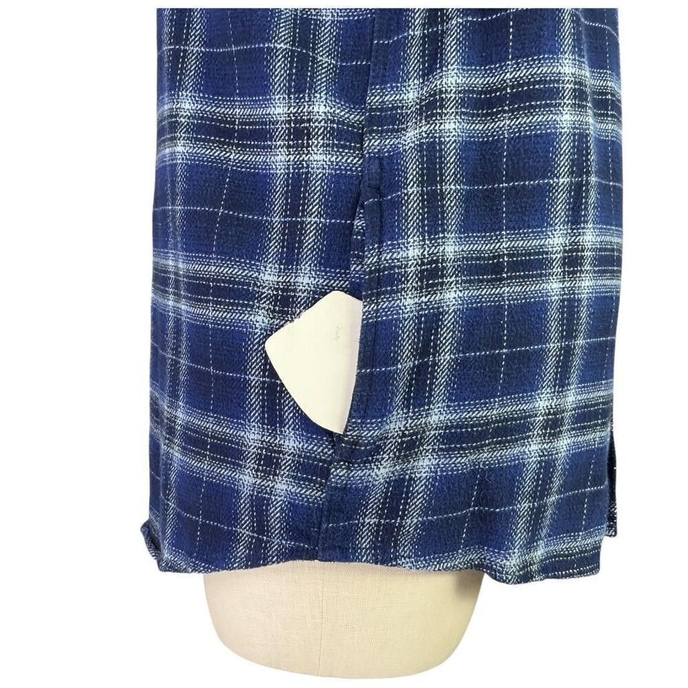 Woolrich Brawny Flannel Shirt Men XL Blue Plaid Button Long Sleeve Shacket - Picture 5 of 11